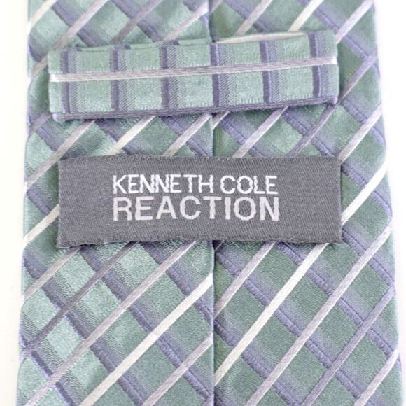 Kenneth Cole Reaction Green Gray Metallic Check Silk Tie - Picture 3 of 7